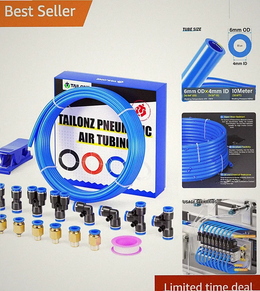 6mm OD Polyurethane Air Hose - 10m Kit for Automotive & Industrial Needs