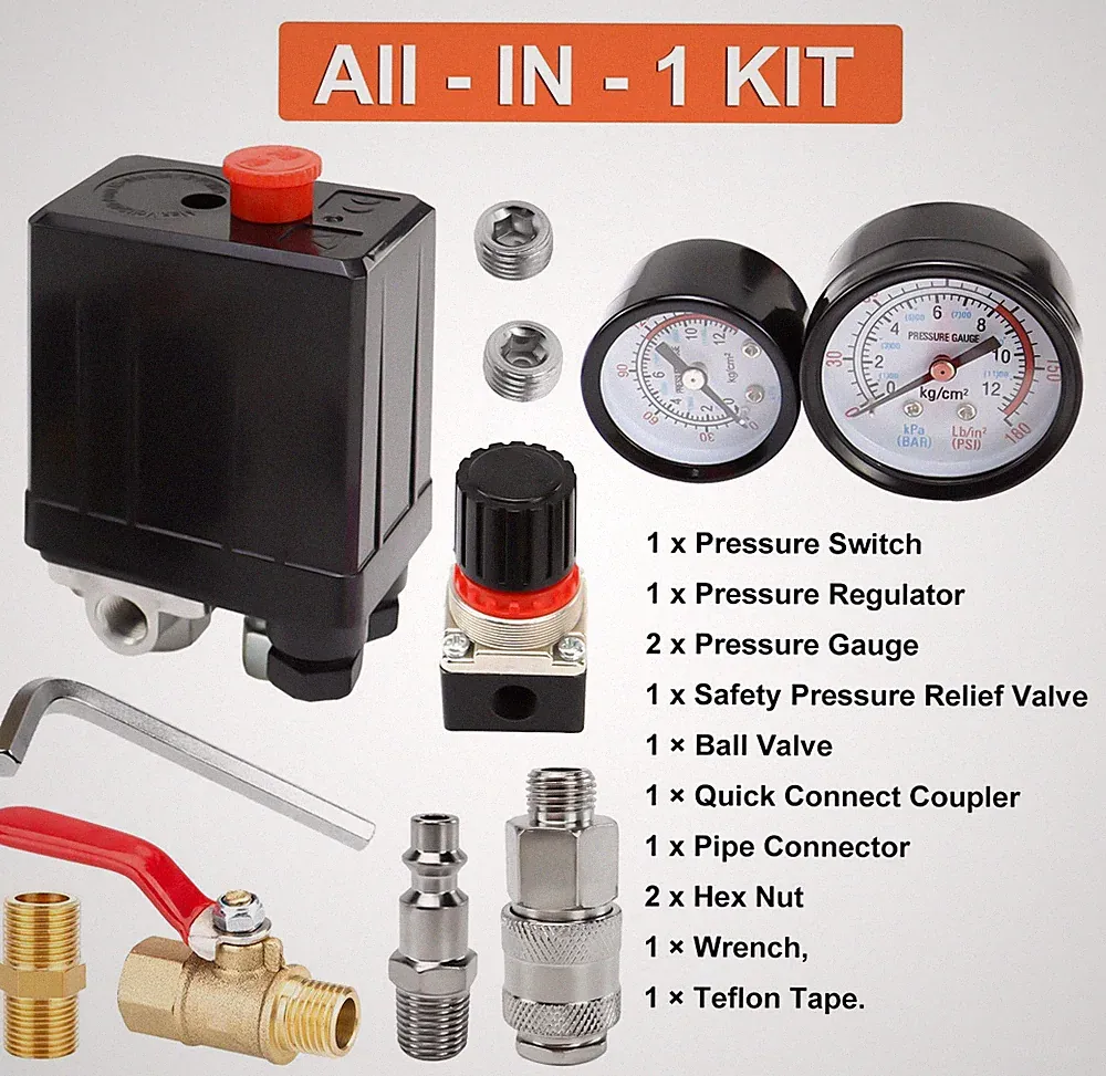 Air Compressor Pressure Switch Control Valve, 90-120PSI Pressure Regulator
