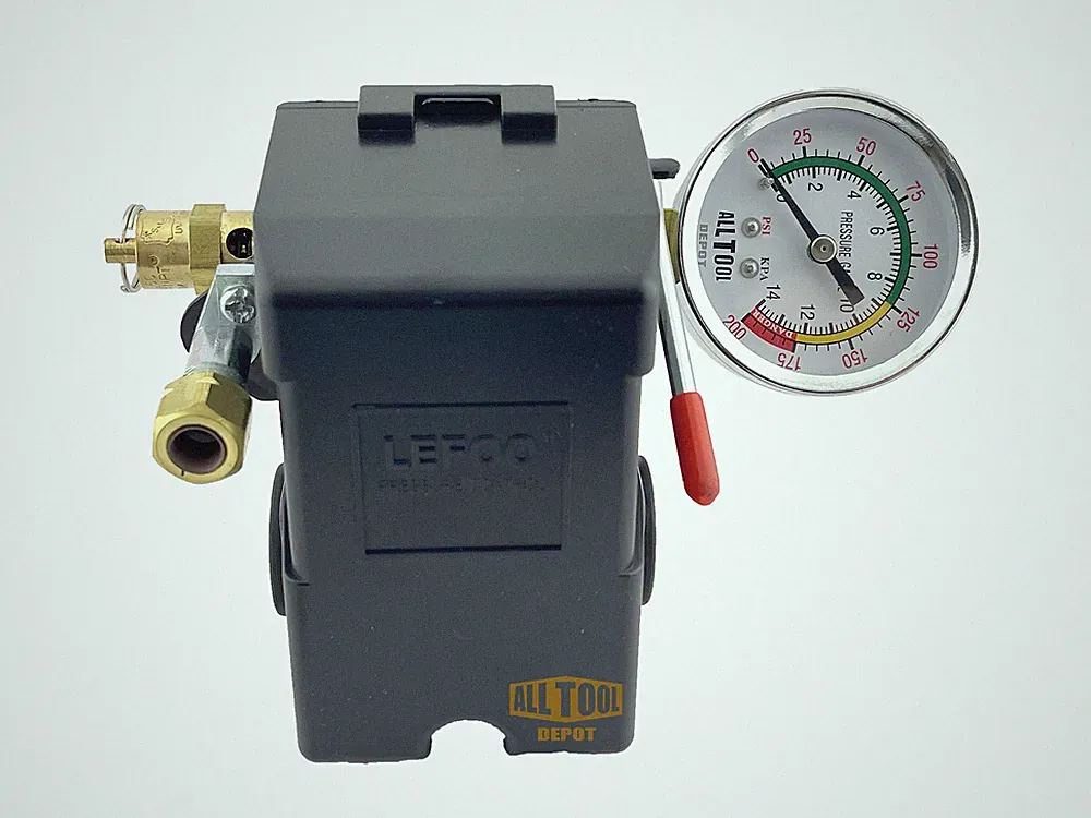 H/D Pressure Switch 4 Port 140-175PSI 26AMP w/ Safety valve and Side Gauge Color